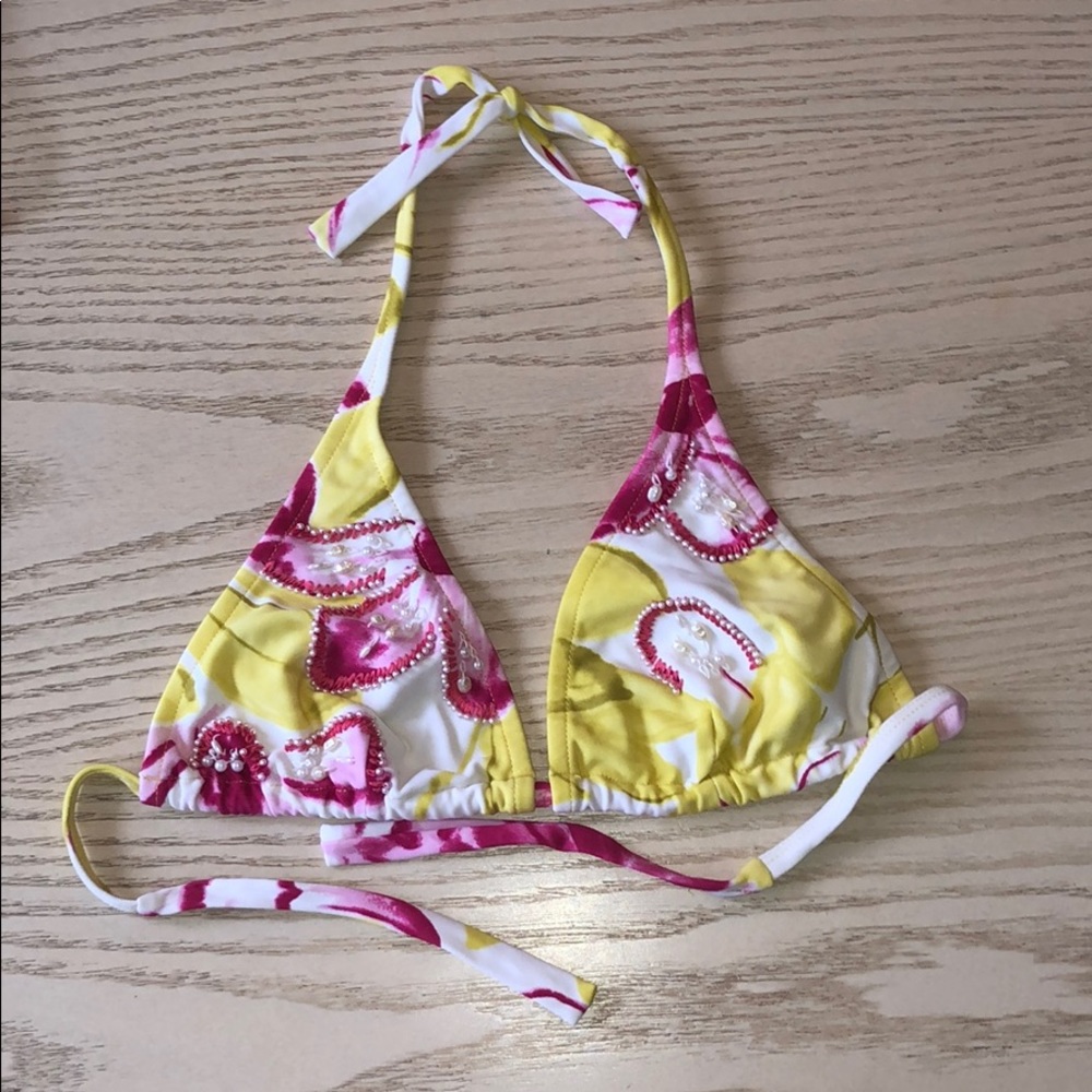 Rygy Floral Halter Bikini Top Women size L